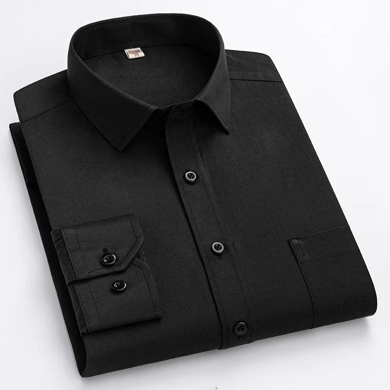 Men's Formal Shirt Long Sleeve  Solid Color Striped Pocket Fashion Business Office Professional Wear Social White Shirt