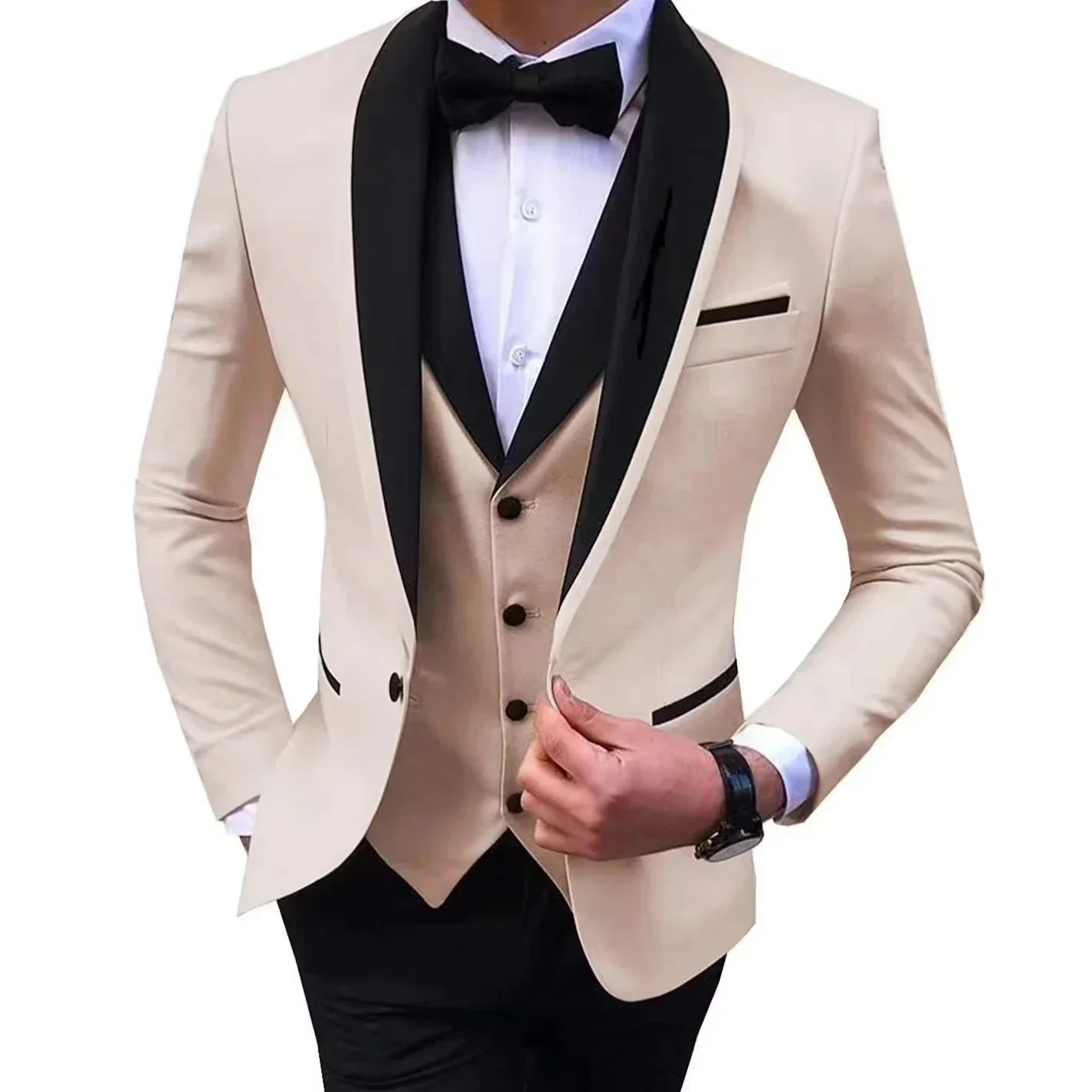 3 Pieces Blazer Vest and Pants Set Lapel Collar Single Breasted High End Men's Clothing Three-piece Groom Suit The Latest