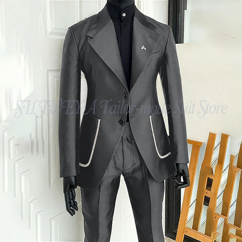 Men's 2 Piece Suit Blazer Pants Single Breasted Daily Work Business Casual Party Traje De Hombre Elegante