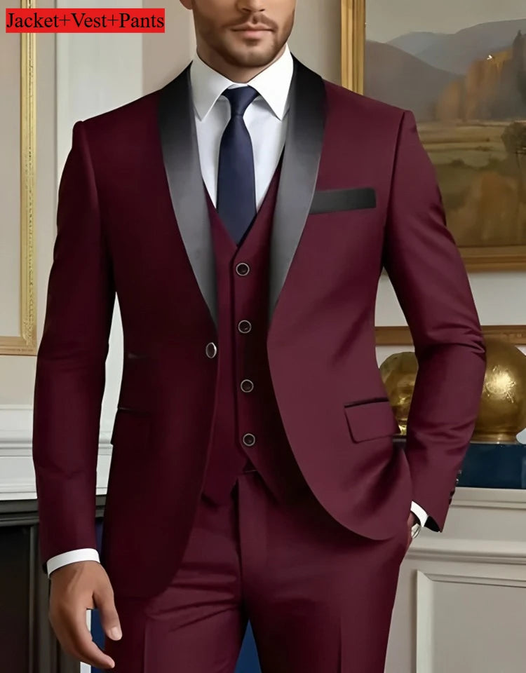 Elegant Men's 3 Piece Suit - Slim Fit Tuxedo Set for Weddings & Formal Occasions