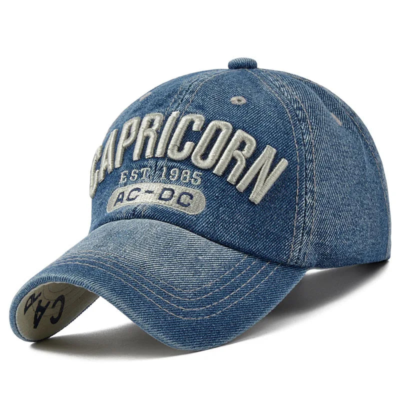 Denim Baseball Cap for Men and Women Featuring Embroidered Letter Jeans Snapback Hat Unisex Casual Cap
