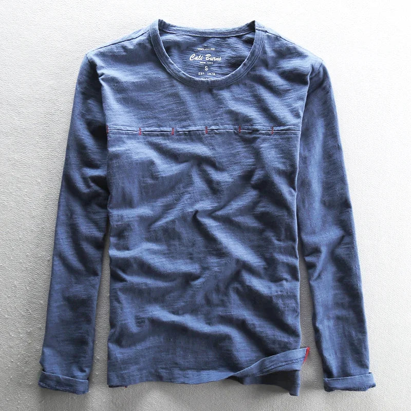 Long Sleeve T-Shirt for Men Casual Basic Cotton Solid Color O-Neck Pullover Tops