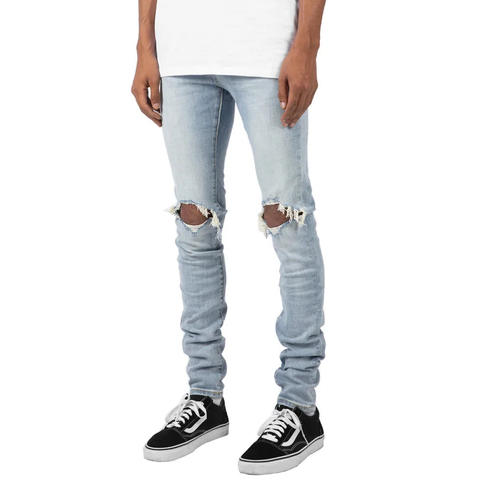 Men's Distressed Skinny Jeans - High Street Fashion Denim