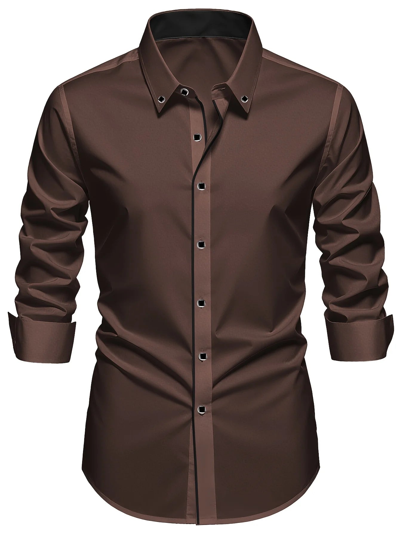 FGKKS Men's Professional Patchwork Dress Shirt - Long Sleeve Business Casual