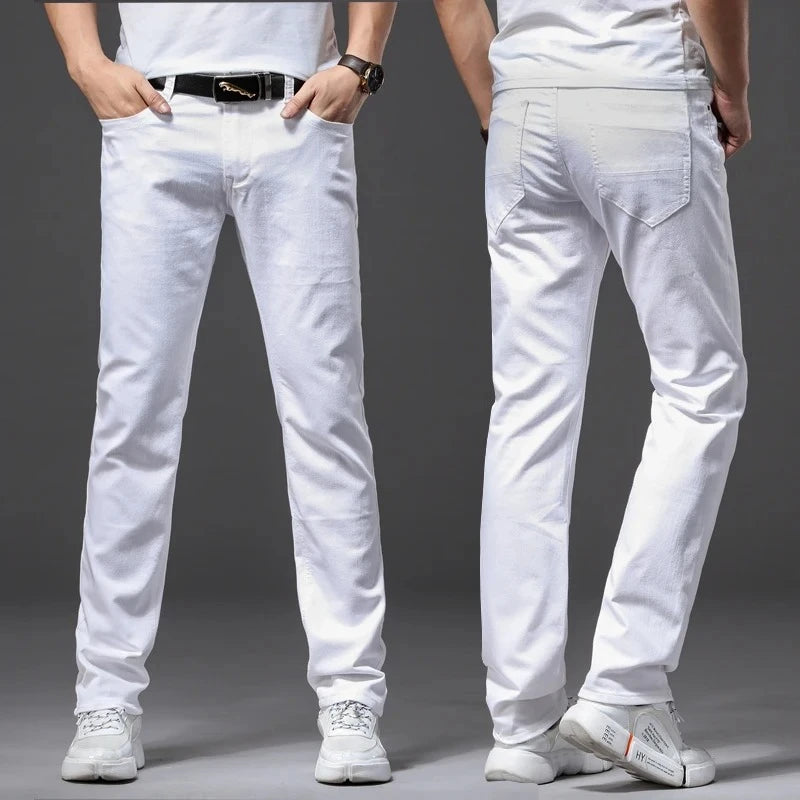 Men Slim White Jeans New Elasticity Fashion Casual Classic Soft Business Brand Trousers Male Clothing Stretch Pants Men's Jeans