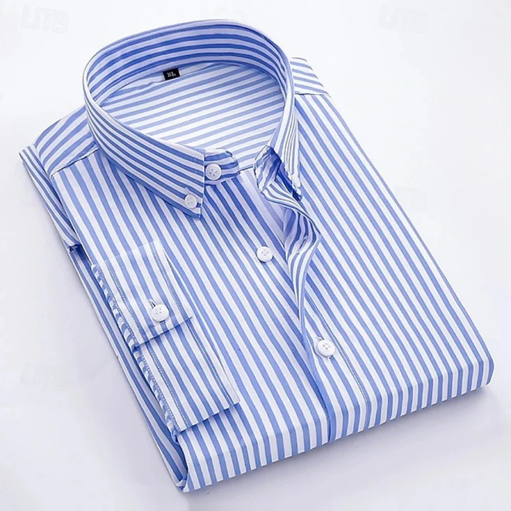 2026 Men's Formal Shirt - Horizontal Stripe Shirt - Buttoned Collar Shirt - Soft Fabrics Shirt - Wedding Style - Black - White -