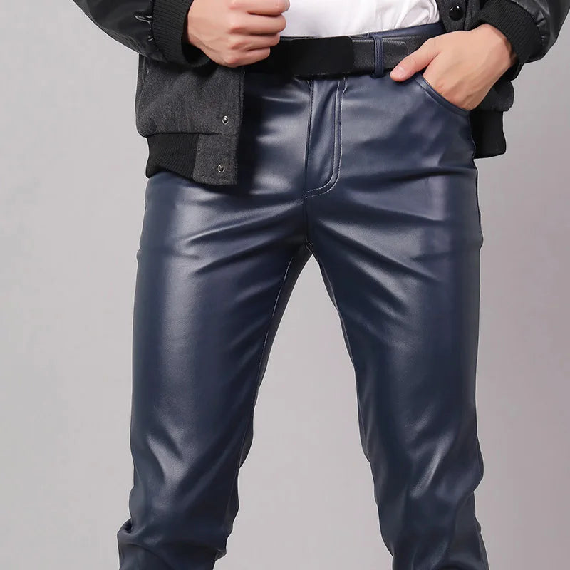 Men's Slim Fit Faux Leather Pants - Motorcycle Style Trousers