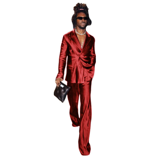 Men's Suit Satin Men Costume Luxurious Double Breasted Complete 2 Pieces Suit Peaked Lapel Jackets Dancing Party Fashion
