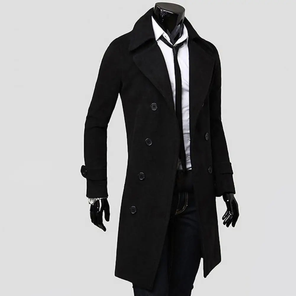 Men's Double-Breasted Trench Coat - Classic Wool-Lined Outerwear