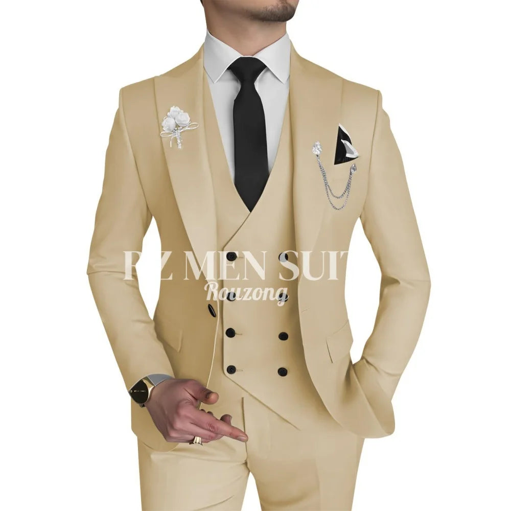 Men's 3 Piece Slim Fit Double Breasted Formal Suit for Wedding Prom Dinner Party