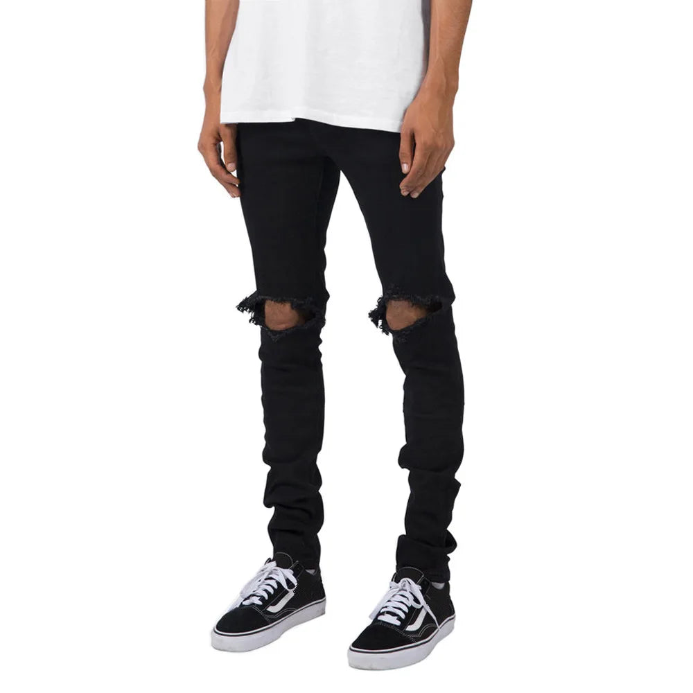 Men's Distressed Skinny Jeans - High Street Fashion Denim