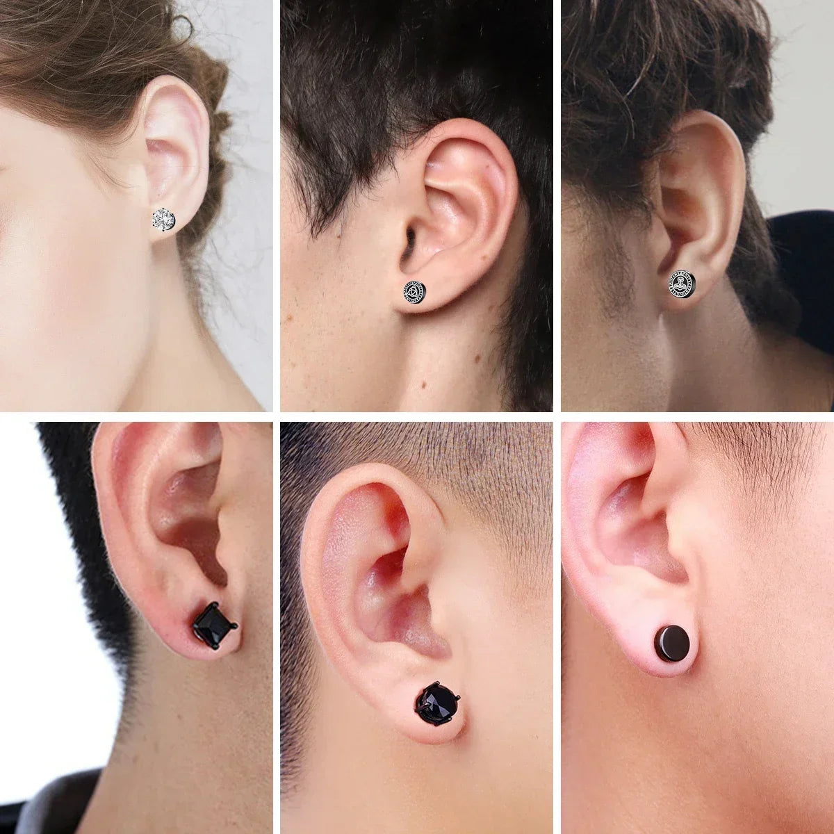NONECN Crystal Strong Magnetic Ear Stud Clip Earrings - Non Piercing Zircon Punk Round Magnet Jewelry