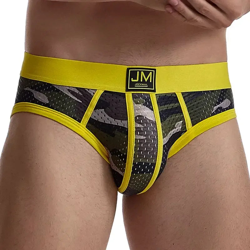 JOCKMAIL Men's Low-Rise Mesh Briefs - Breathable Nylon Camouflage Underwear