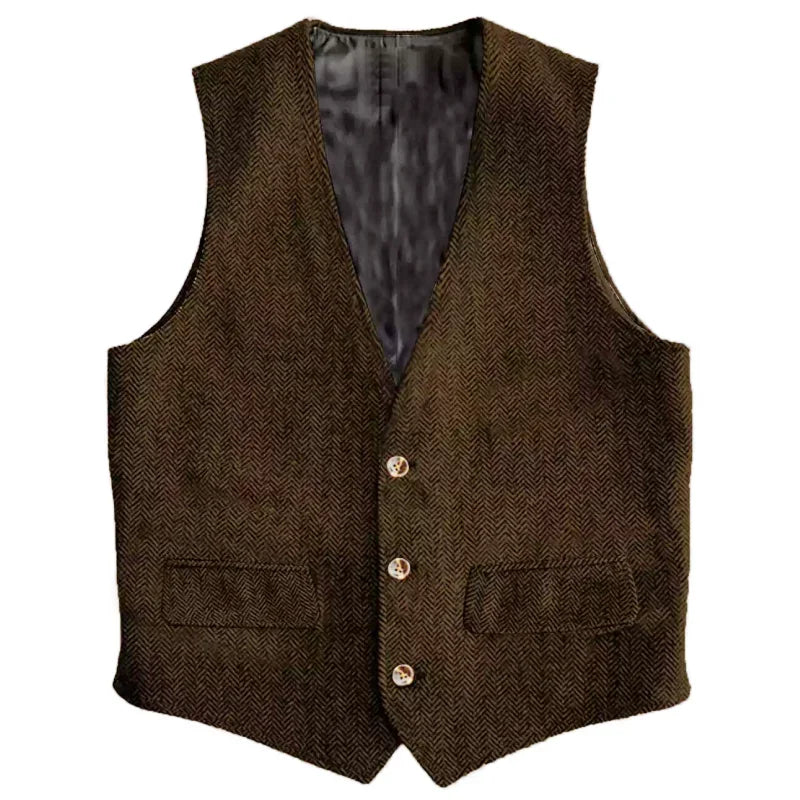 Herringbone Men's Slim-Fit Vest Waistcoat Vintage Regular For Wedding Banquet Work Business Casual Suit Vest