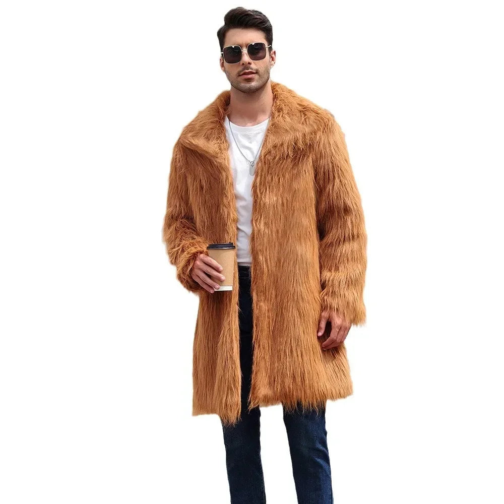 Men's Luxury Faux Fur Winter Coat - Long Sleeve Warm Jacket