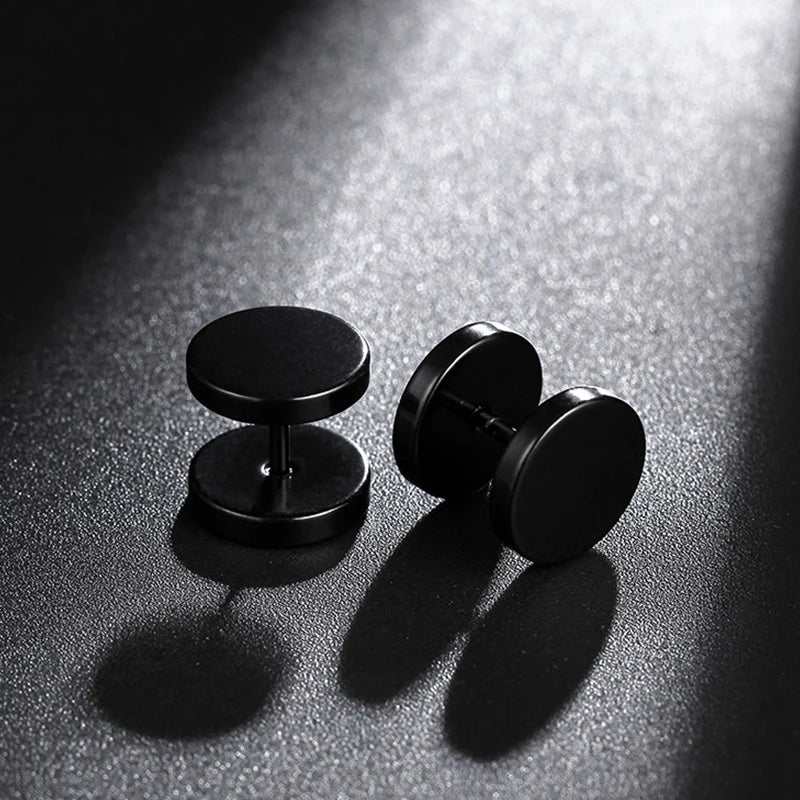 Urban Edge Punk Black Stainless Steel Stud Earrings For Men And Women - Minimalist Street Style For Hip Hop Gothic Looks