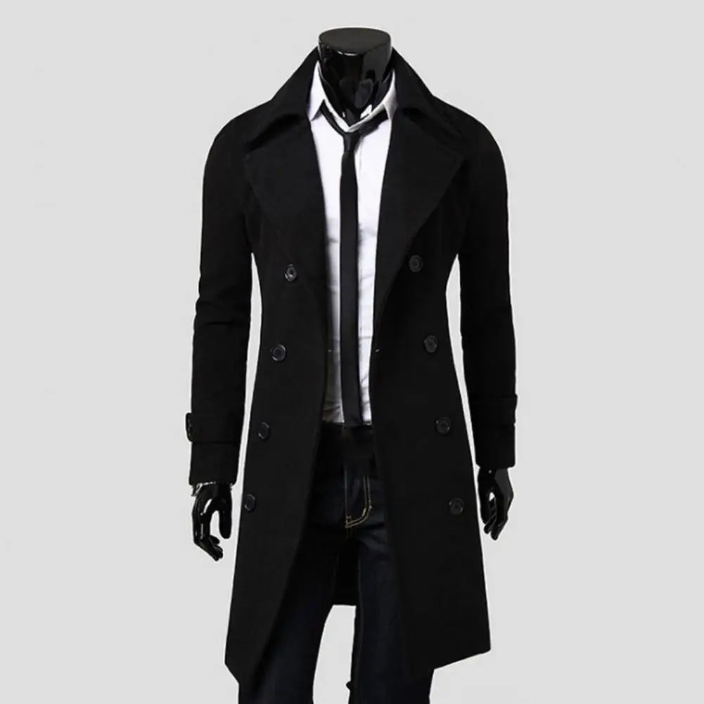 Men's Double-Breasted Trench Coat - Classic Wool-Lined Outerwear