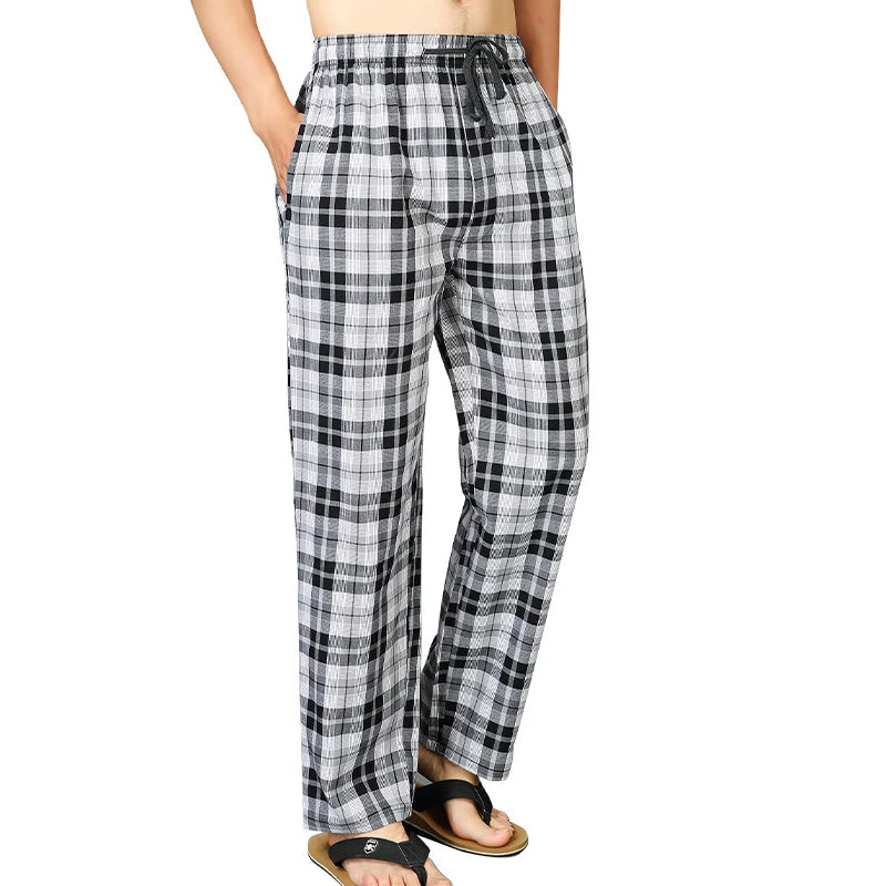 Men's Pure Cotton Plaid Sleep Bottoms - Lightweight Summer Lounge Pants