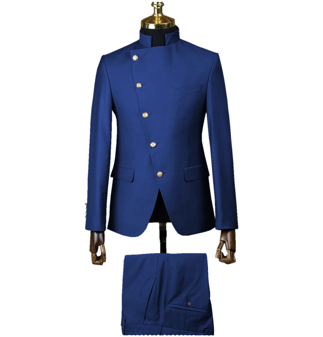Men's East Style Slant-Breasted Slim Fit Suit Formal Indian Middle Stand-Up Collar