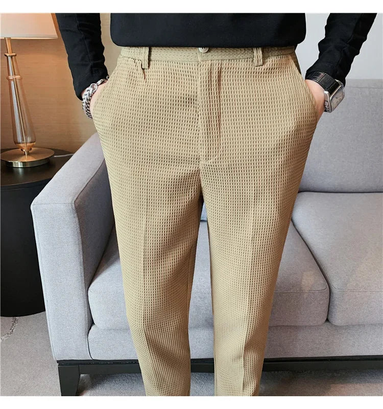 Men's Trendy High-end Feelslimming Plaid Suit Pants Casual Business Straight-leg Pants For Summer Lightweight Breathable