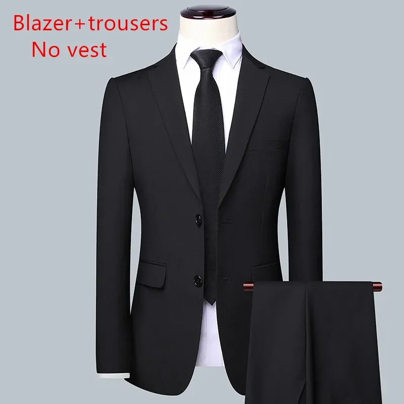 Men's Solid Color Business Suit High Quality Fashion Banquet Wedding Trend Groom Best Man Single 3/2/1