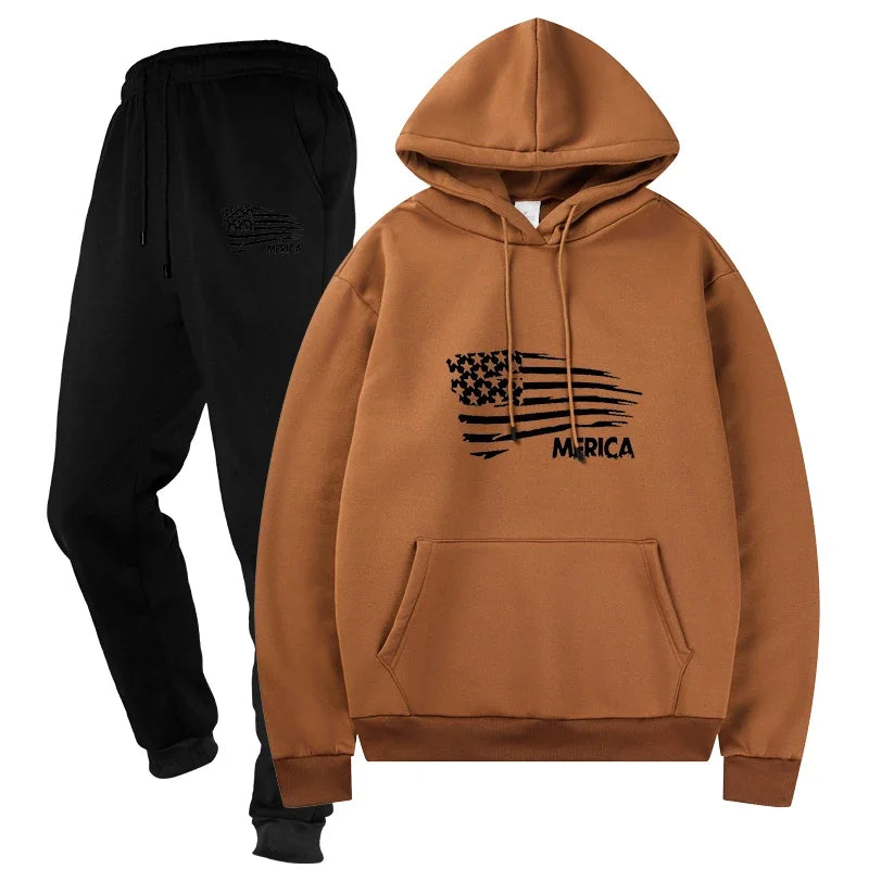 Men's Sweat Suit Sportswear Casual Two - Piece Tracksuit Set Top and Pants Male Streetwear Sporting Suits