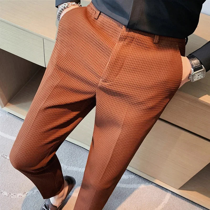 Men's Trendy High-end Feelslimming Plaid Suit Pants Casual Business Straight-leg Pants For Summer Lightweight Breathable