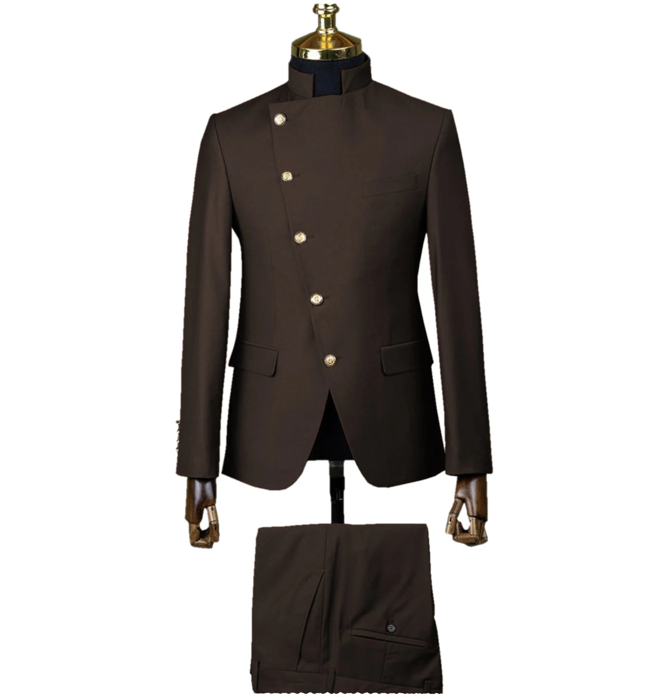 Men's East Style Slant-Breasted Slim Fit Suit Formal Indian Middle Stand-Up Collar