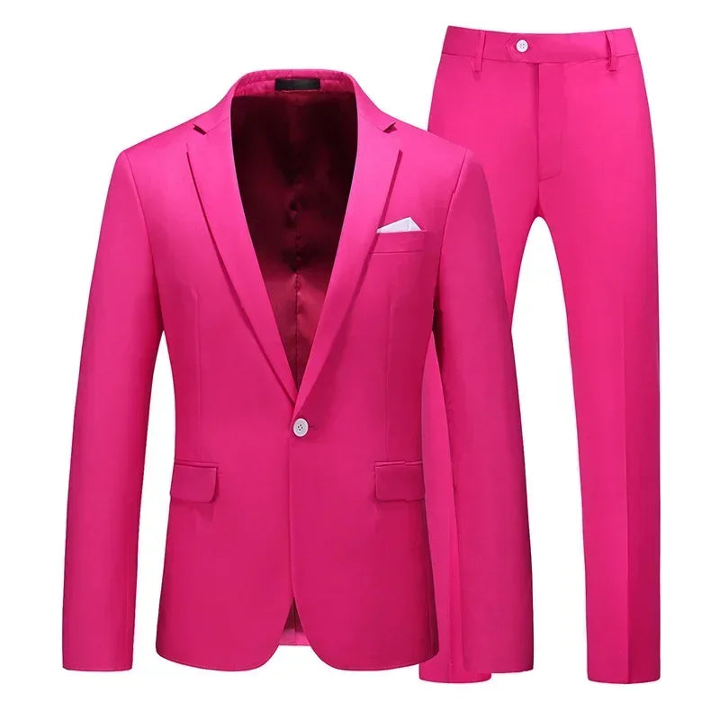 Men's Suits 2 PCS Sets Fashion Business Casual Formal Clothes Man Solid Slim Prom Party Blazer Coats+Trousers Sets Plus Size 6XL