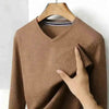 Men's Brown V-Neck Long Sleeve T-Shirt Office Casual Business Commute Top