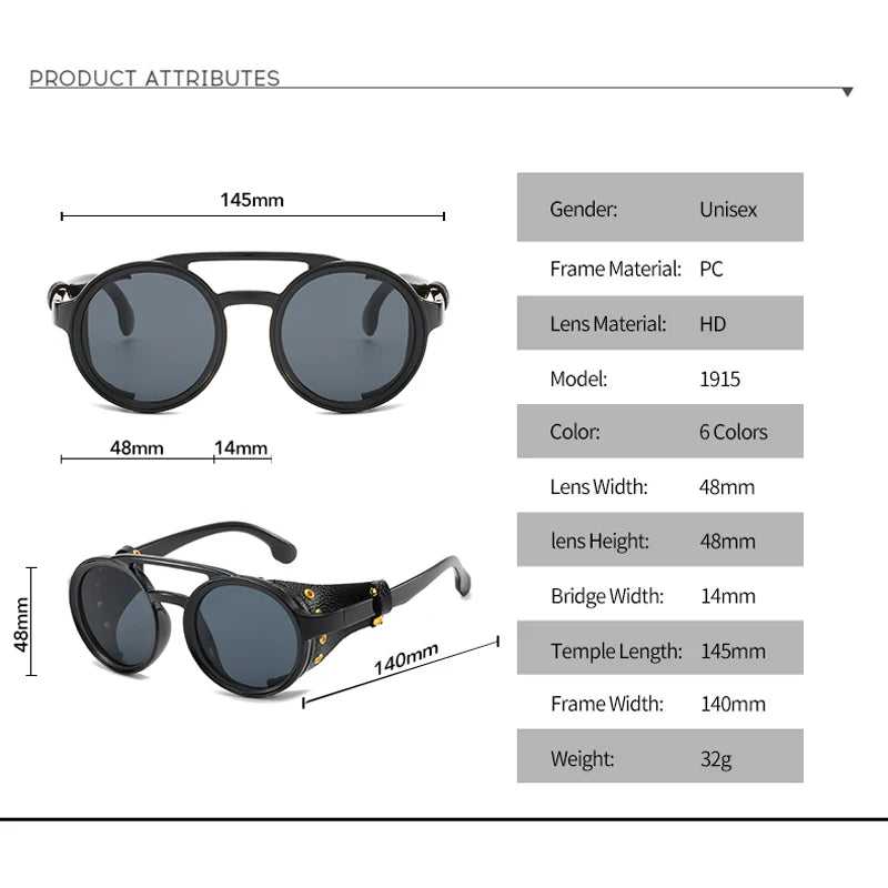 Steampunk Shield Sunglasses with Leather Side Guards - UV400 Protection