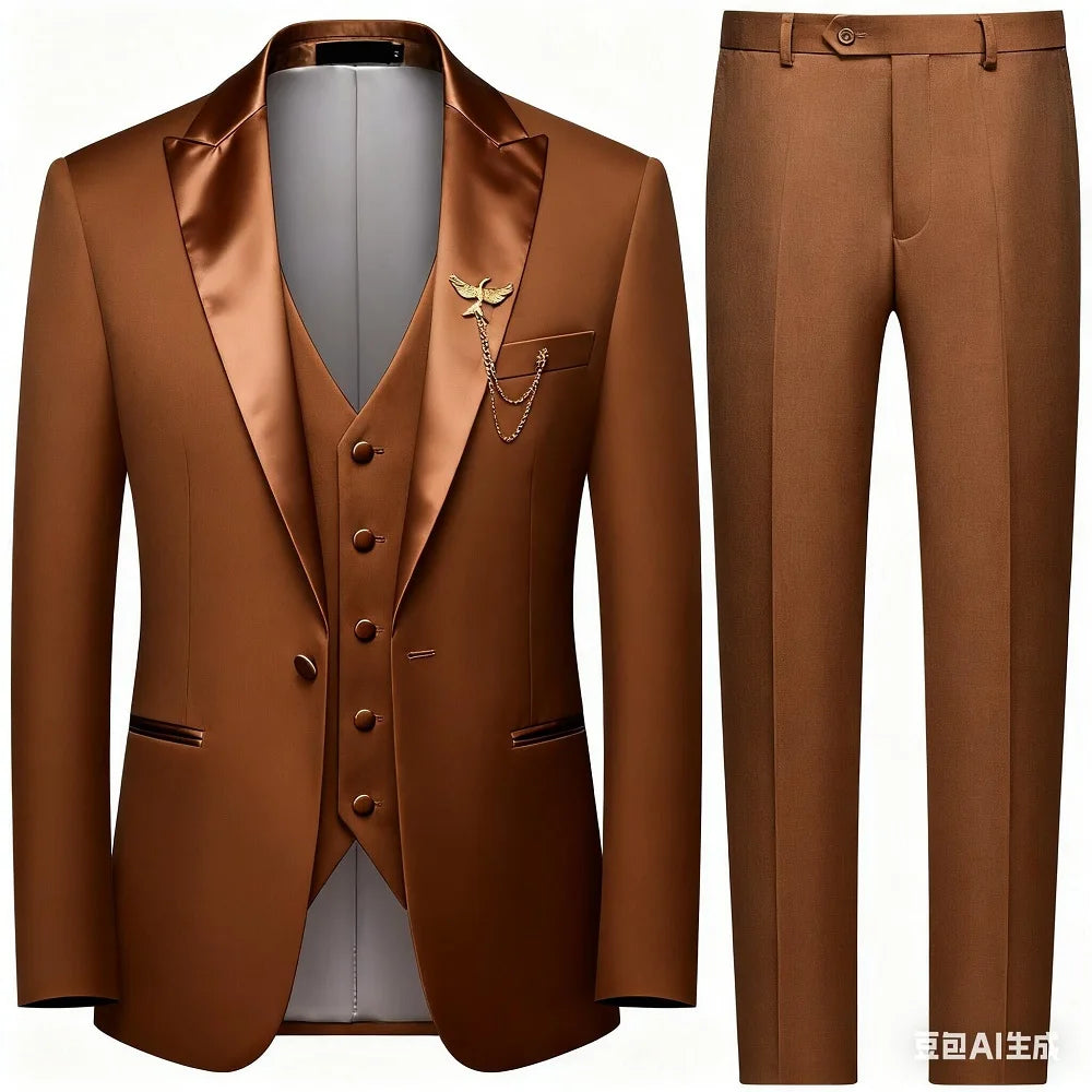 Men's 3-Piece Suit Slim Fit Elegant Formal Casual Ensemble Jacket Vest Pants Business Wedding Dance - Complete Outfit Set