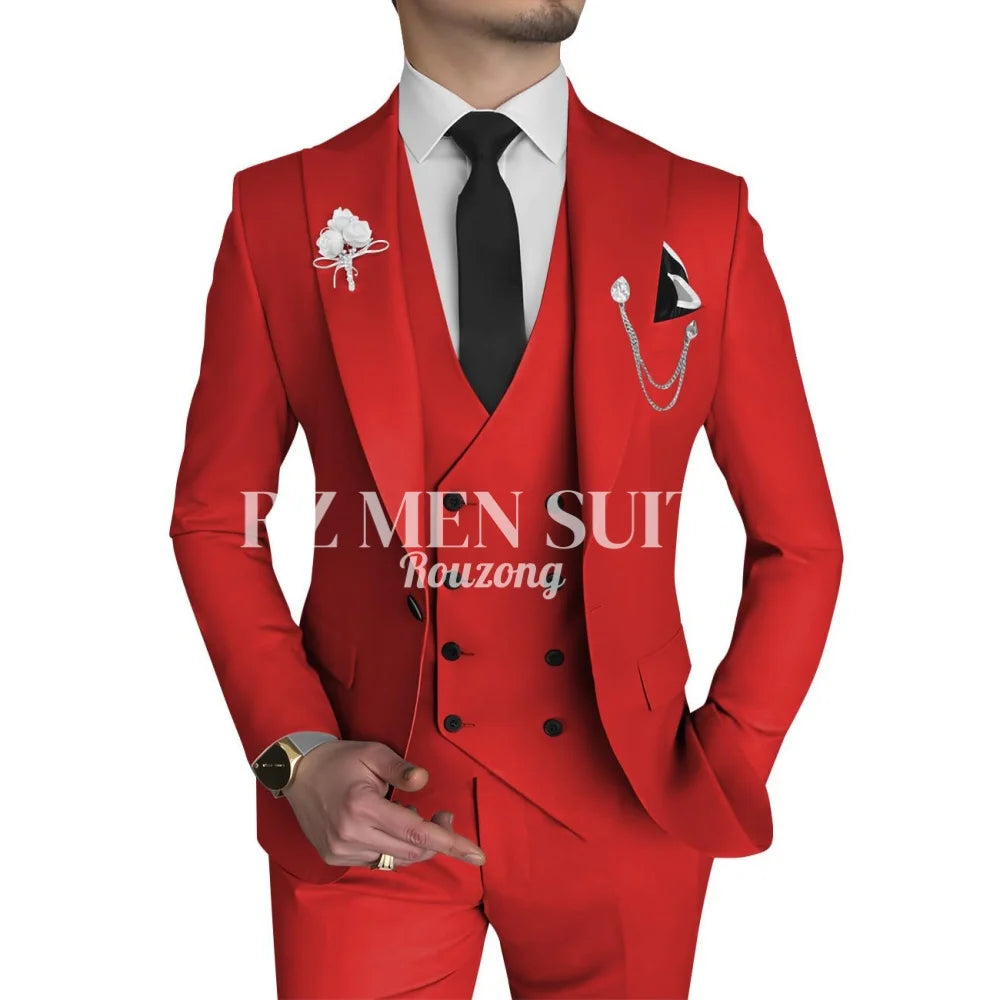 Men's 3 Piece Slim Fit Double Breasted Formal Suit for Wedding Prom Dinner Party