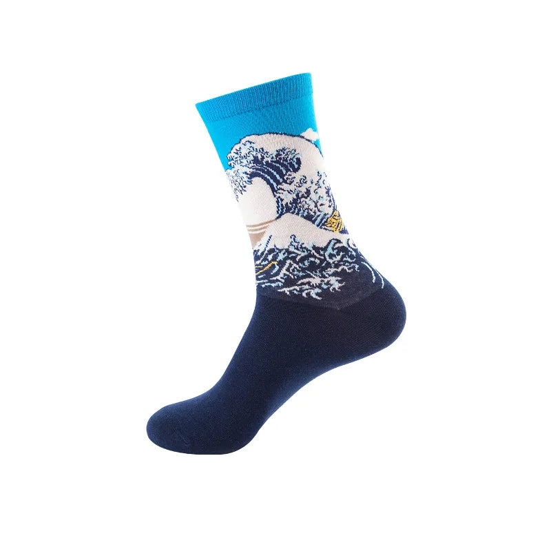 Men's Van Gogh Starry Night Art Socks - 2 Pack Cotton Crew Socks