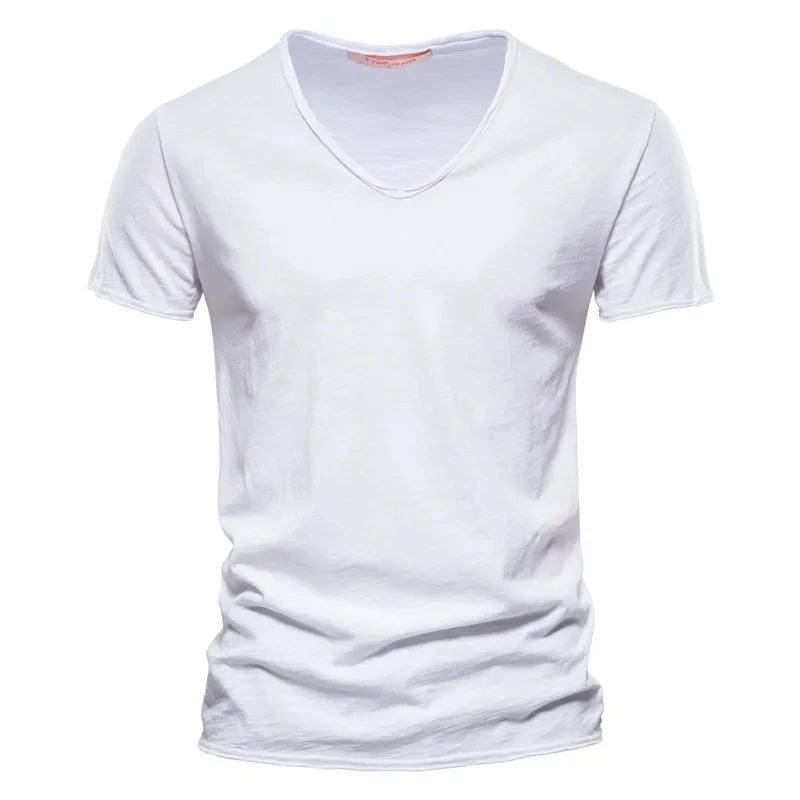 Premium Cotton V-Neck T-Shirt - Slim Fit Short Sleeve