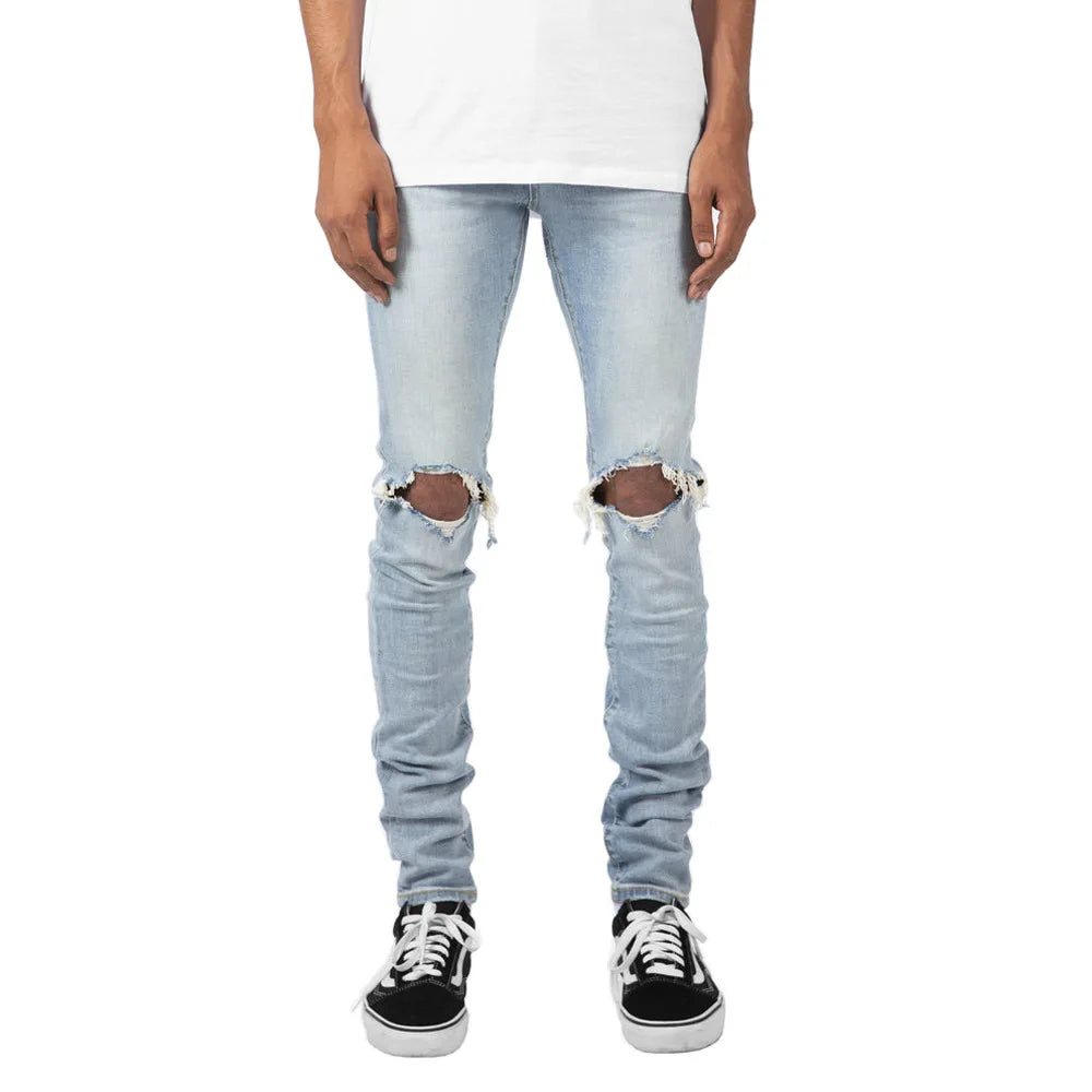 Men's Distressed Skinny Jeans - High Street Fashion Denim