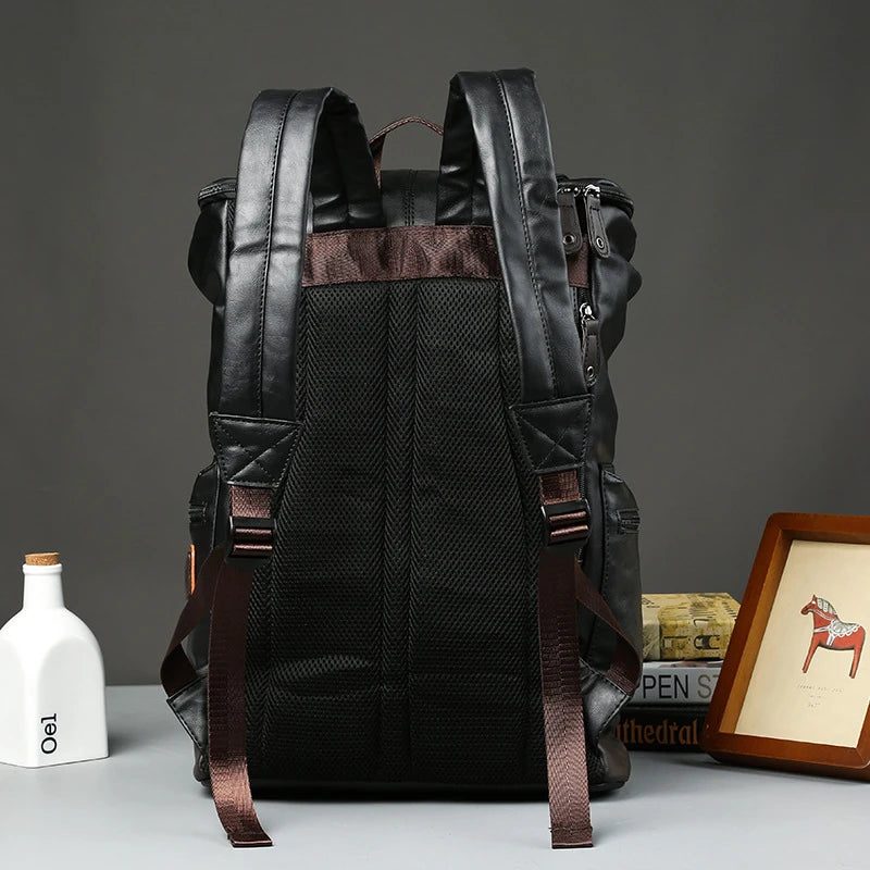 Premium Leather Business Backpack - Large Capacity Travel & Laptop Bag for Men