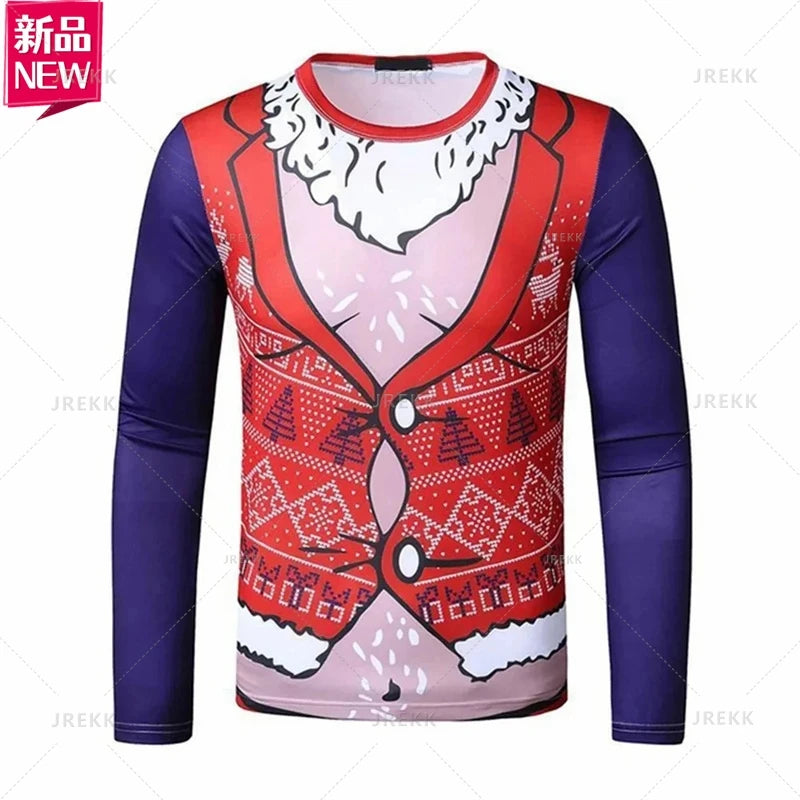3D Printing Happy Christmas Long Sleeve T Shirt Suit Lapels Christmas Cosplay Graphic  Long Sleeve Crew Neck Shirt Mens Clothing