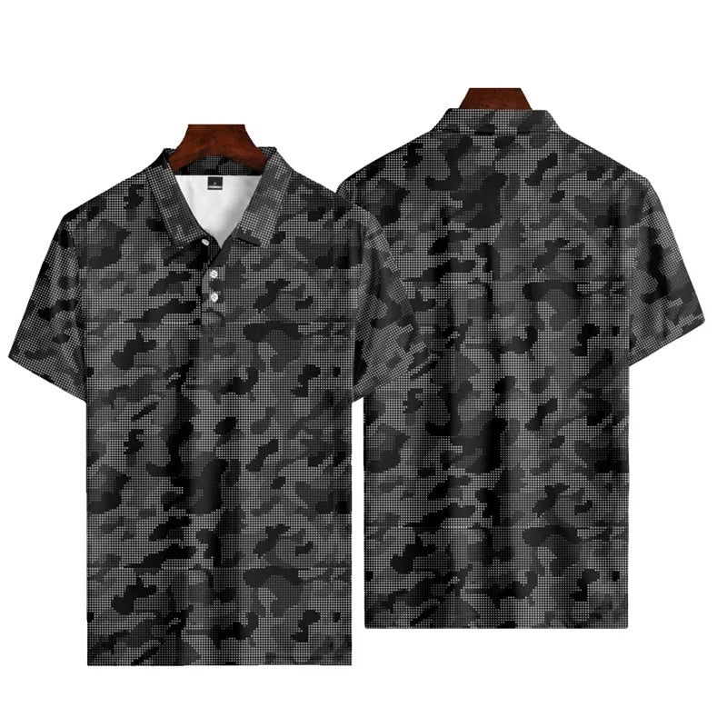 No Brand Casual Camo 3D Printed Polo Shirt For Men - Breathable Polyester Streetwear Polo Top