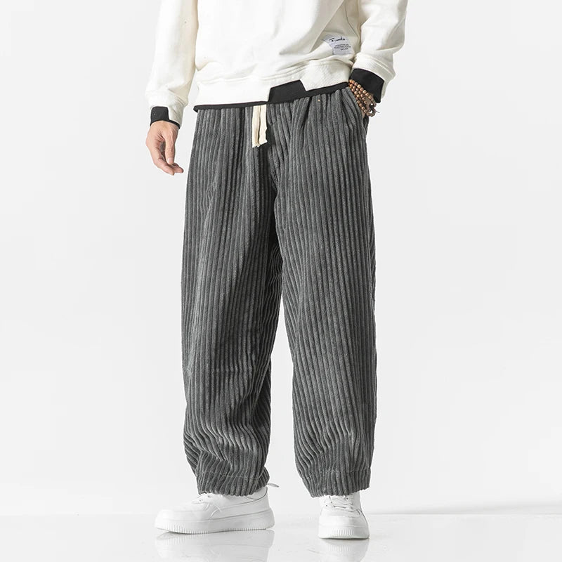 Men's Corduroy Harem Pants - Loose Fit Casual Joggers with Drawstring