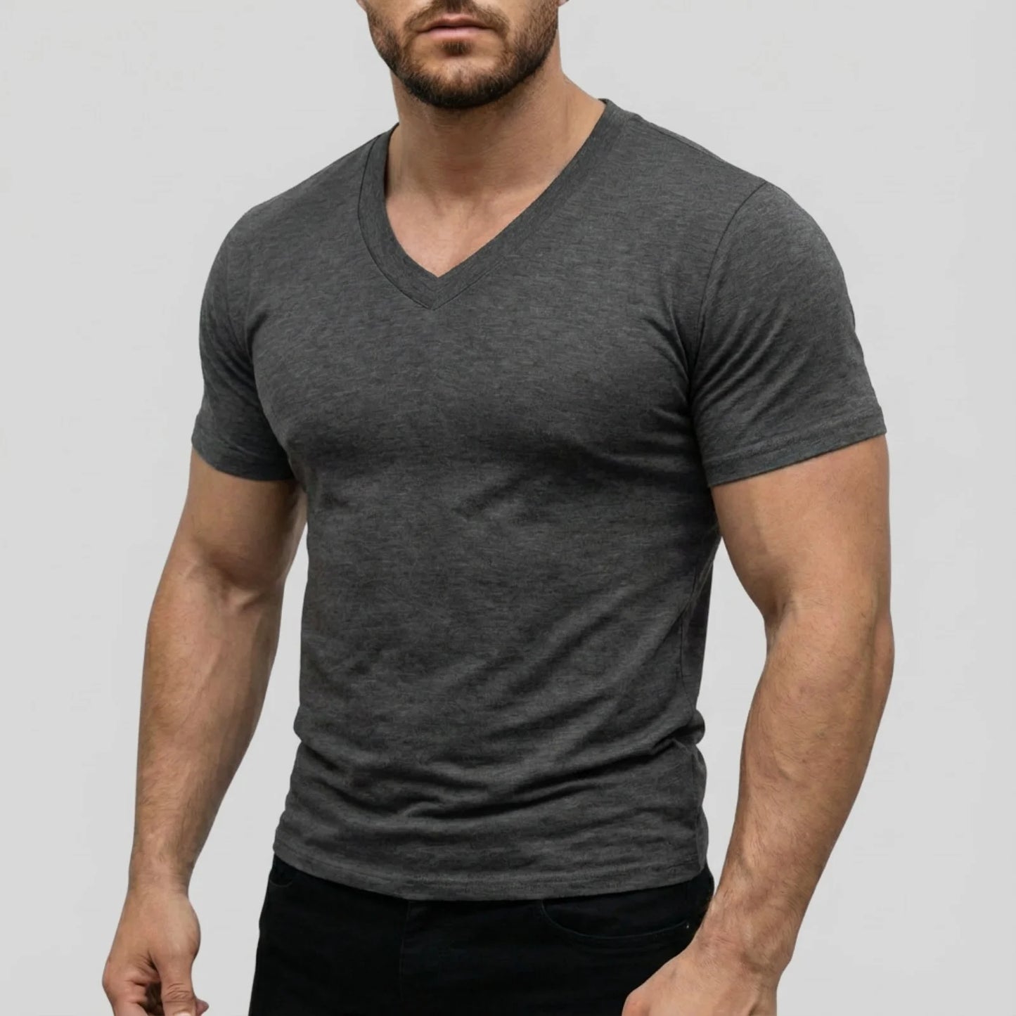 Men's Casual Fashion Simple V-Neck Short Sleeved T-Shirt Summer Comfortable Breathable Versatile Top