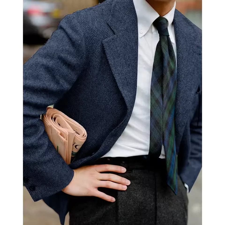 Men's Herringbone Suit Jacket Single Breasted Slim Fit Comfortable Business Blazer Elegant Formal Business Casual Customized
