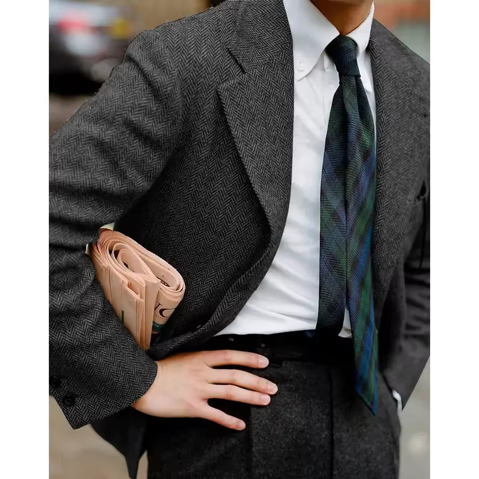 Men's Herringbone Suit Jacket Single Breasted Slim Fit Comfortable Business Blazer Elegant Formal Business Casual Customized