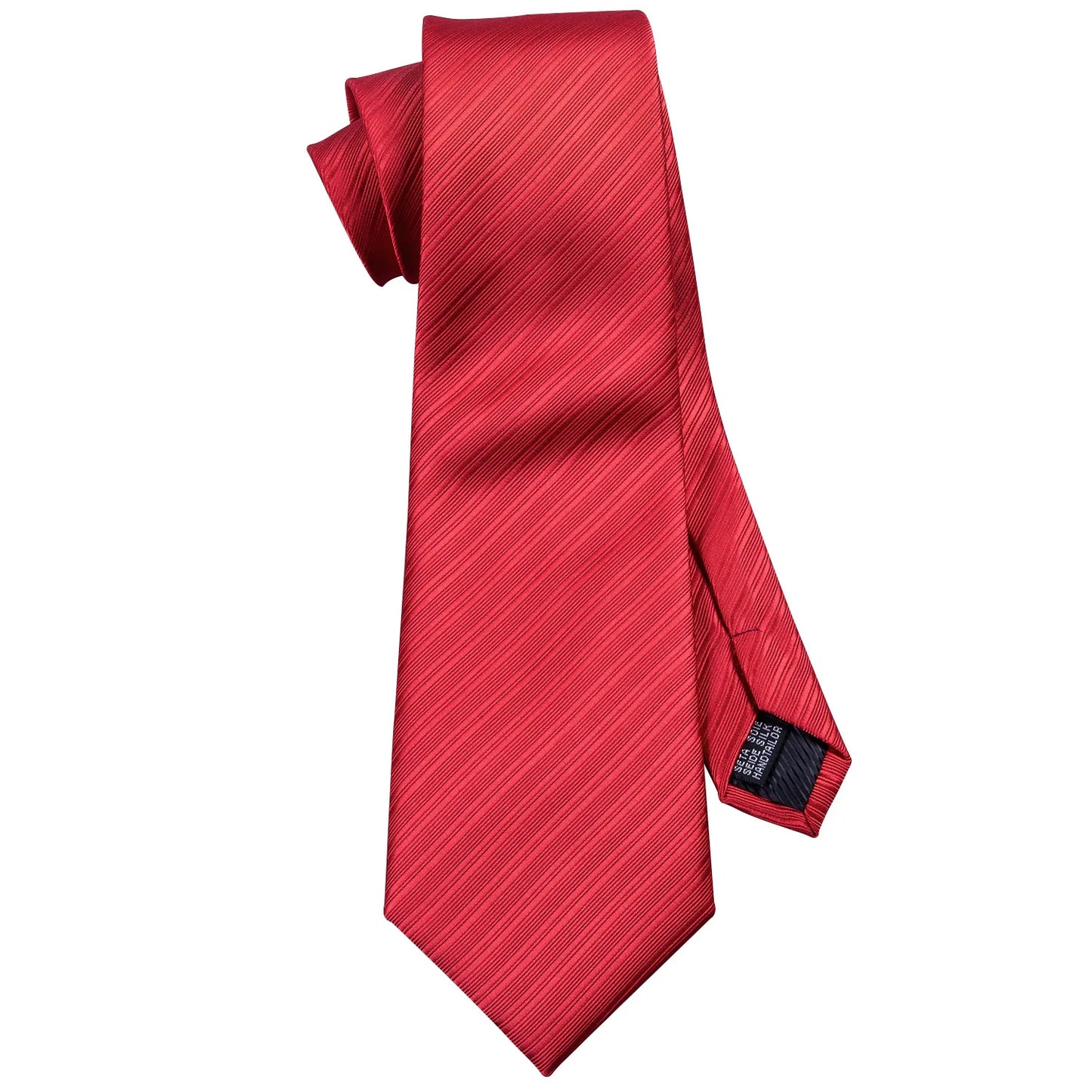 Barry.Wang Red Silk Mens Tie Hanky Cufflinks Set Burgundy Maroon Scarlet Carmine Rose Jacquard Necktie For Male Wedding Party