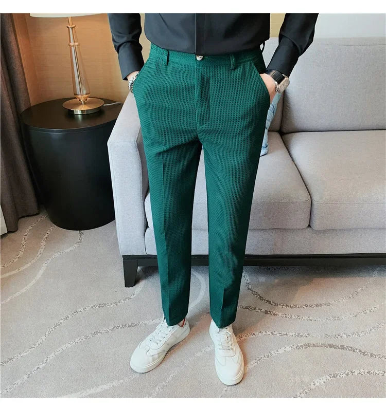 Men's Trendy High-end Feelslimming Plaid Suit Pants Casual Business Straight-leg Pants For Summer Lightweight Breathable