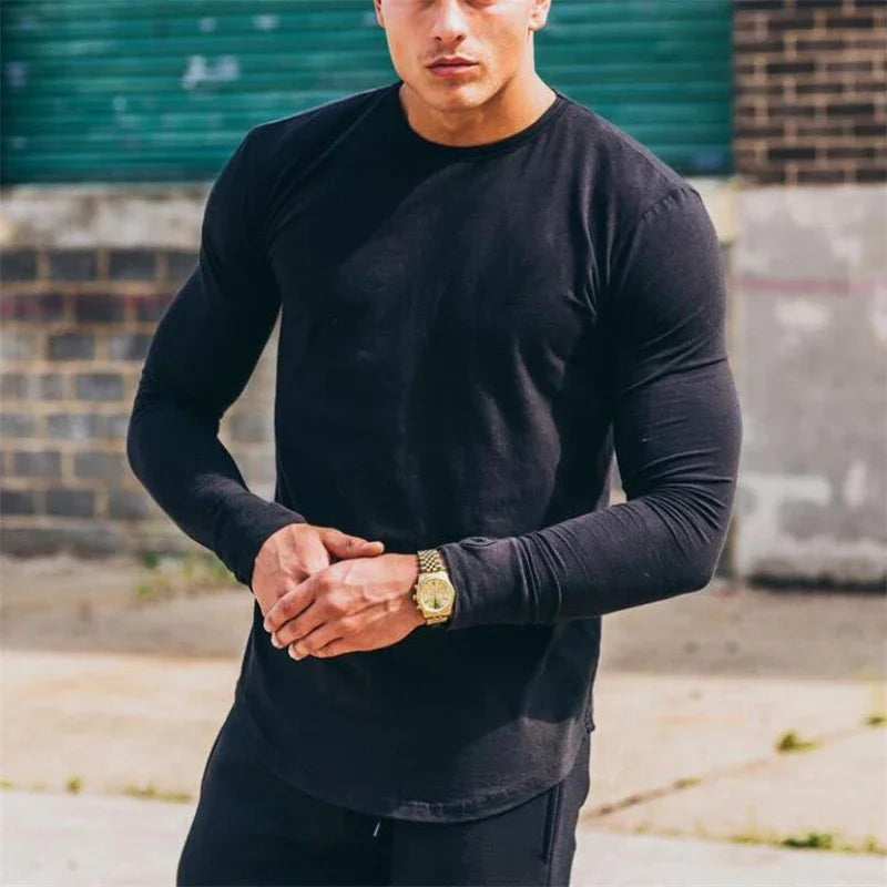 Men's Long Sleeve Performance T-Shirt - Breathable Cotton Gym & Fitness Wear