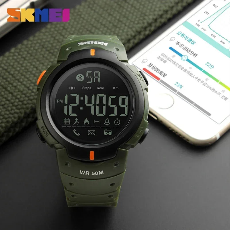 SKMEI 1301 Men's Smart Digital Watch - 5 Bar Waterproof Bluetooth Fitness Tracker
