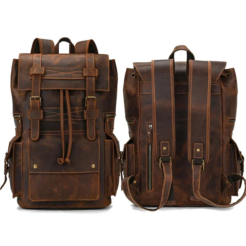Premium Genuine Leather Laptop Backpack - 17 Inch Travel Daypack for Men
