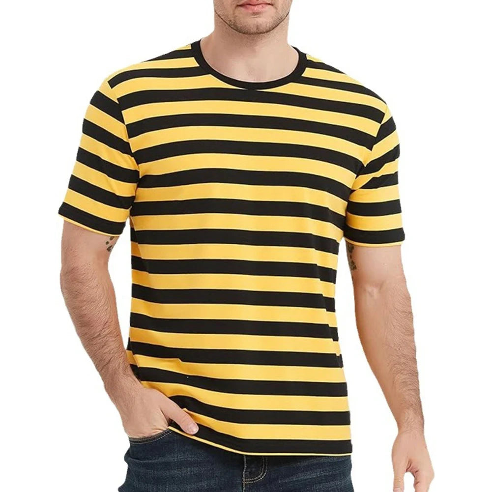 Men's 3D Striped Print T-Shirt - Casual Breathable Streetwear