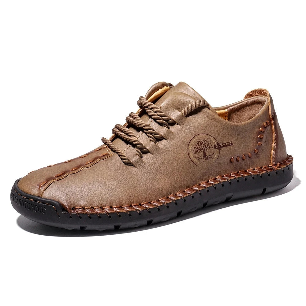 Men's Handmade Leather Casual Shoes - Breathable Lace-Up Loafers & Driving Moccasins
